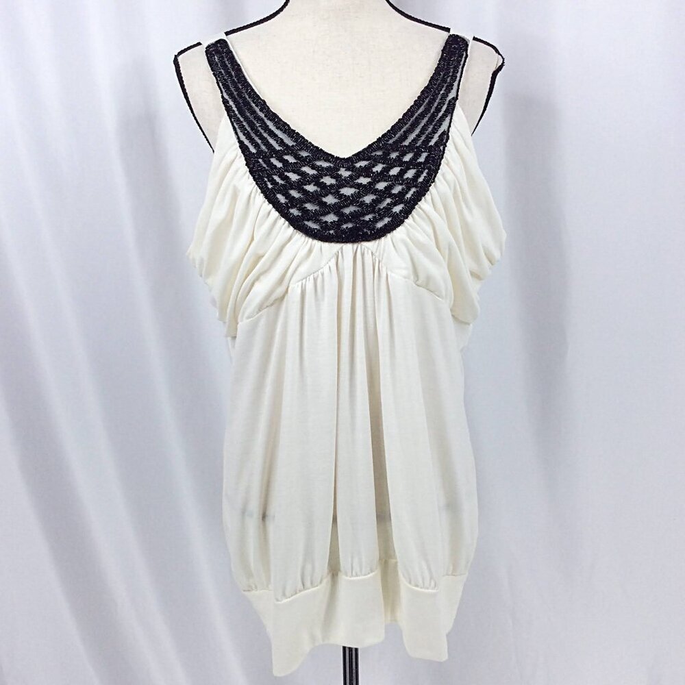 NWT w/Defect Maurices Beaded Tank‎ Top Womens Size 2 / 2X Ivory Black Blouson